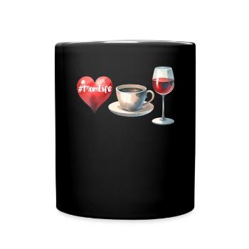 MomLife Coffee Wine Heart Watercolor Look Funny - Full Colour Mug - black - Front