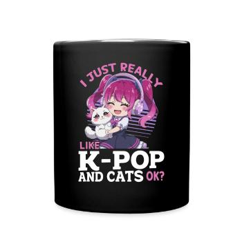 Anime K Pop & Cats Kawaii - Tasse einfarbig - Schwarz - Vorne