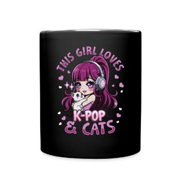 Anime K Pop & Cats Kawaii - Tasse einfarbig - Schwarz - Vorne