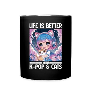 Anime K Pop & Cats Kawaii - Tasse einfarbig - Schwarz - Vorne