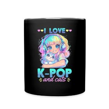 Anime K Pop & Cats Kawaii - Tasse einfarbig - Schwarz - Vorne