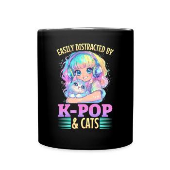 Anime K Pop & Cats Kawaii - Tasse einfarbig - Schwarz - Vorne