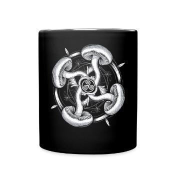 Psychedelische Pilze Triskelion | Mystische Symbolkunst - Tasse einfarbig - Schwarz - Vorne
