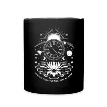 Present Moment | Alan Watts Lotus Design - Full Colour Mug - black - Front