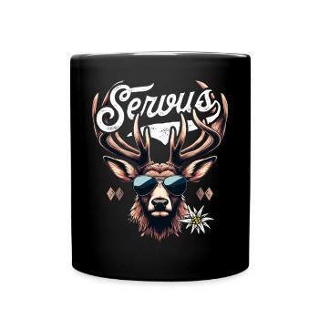 Trachtenshirt Herren Trachten T-Shirt Servus - Tasse einfarbig - Schwarz - Vorne