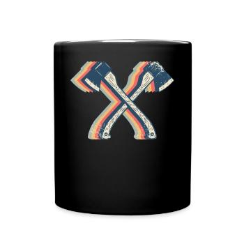 Axt-Werfen Axt-Werfer Retro Line Art - Tasse einfarbig - Schwarz - Vorne