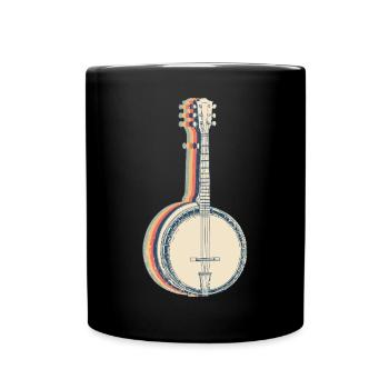 Banjo Instrument Banjo Player Retro Line Art - Full Colour Mug - black - Front