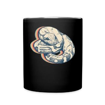 Ball Python Snake Retro Line Art - Full Colour Mug - black - Front