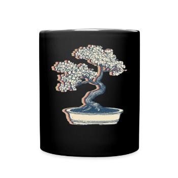 Bonsai Japanese Zen Plant Retro Line Art - Full Colour Mug - black - Front
