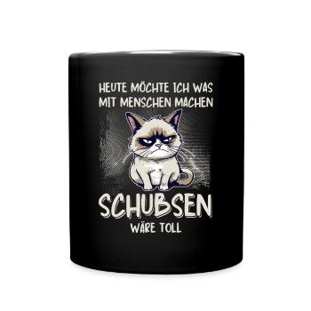 Menschen schubsen - Süße Grump Style Katze - Tasse einfarbig - Schwarz - Vorne