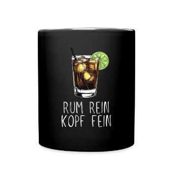 Rum rein Kopf fein - Saufspruch Longdrink und Lime - Tasse einfarbig - Schwarz - Vorne