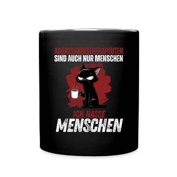 Aggressionstherapeuten – Ich hasse Menschen - Tasse einfarbig - Schwarz - Vorne