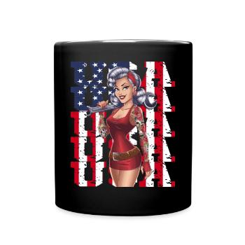 Style pin-up rétro américain avec drapeau américain et - Mug uni - noir - Devant