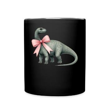 Coquette Bow Brontosaurus Dinosaur Girl - Full Colour Mug - black - Front