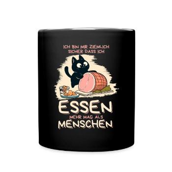 Lieber Essen als Menschen - Süße Schwarze Katze - Tasse einfarbig - Schwarz - Vorne