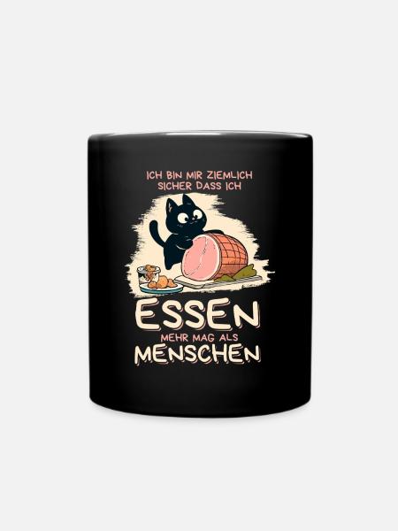 Lieber Essen als Menschen - Süße Schwarze Katze - Tasse einfarbig - Schwarz