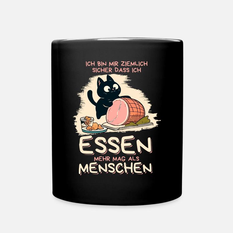 Lieber Essen als Menschen - Süße Schwarze Katze - Tasse einfarbig - Schwarz