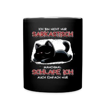 Schlafende schwarze Katze mit Sarkasmus-Vibe - Tasse einfarbig - Schwarz - Vorne