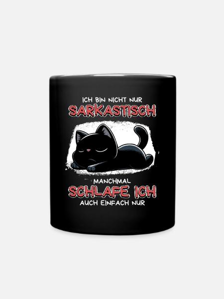 Schlafende schwarze Katze mit Sarkasmus-Vibe - Tasse einfarbig - Schwarz