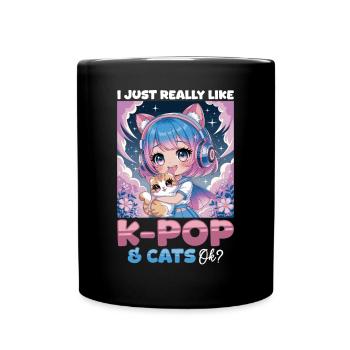 Anime K Pop & Cats Kawaii - Tasse einfarbig - Schwarz - Vorne