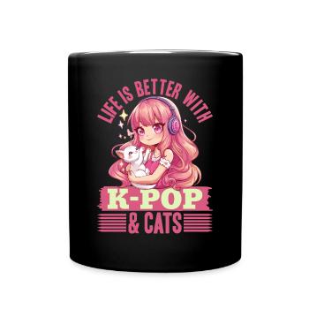 Anime K Pop & Cats Kawaii - Tasse einfarbig - Schwarz - Vorne