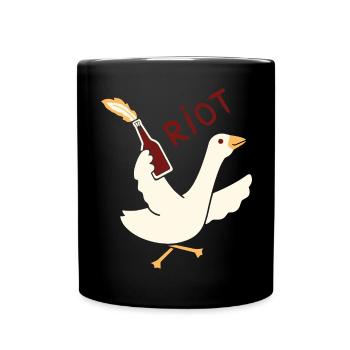 Rioting Goose T-Shirt – lustige und skurrile Grafik - Tasse einfarbig - Schwarz - Vorne