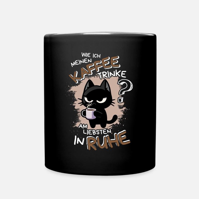 Kaffee und Ruhe – schwarze Katze am Limit - Tasse einfarbig - Schwarz