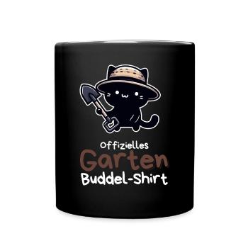 Offizielles Garten Buddel-Shirt mit Katze - Tasse einfarbig - Schwarz - Vorne