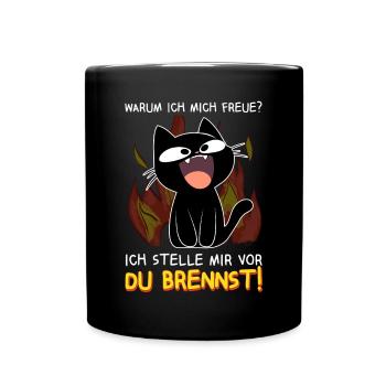 Ich stelle mir vor du brennst - Schwarze Katze - Tasse einfarbig - Schwarz - Vorne