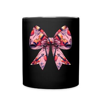 Coquette Bow Violin Girl Pattern Violinist Mom - Full Colour Mug - black - Front