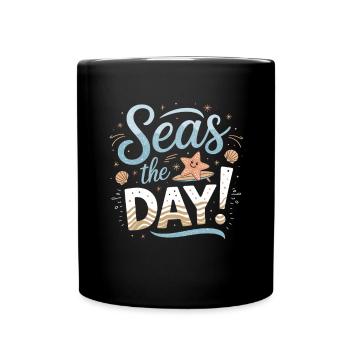Seas The Day Maritime design with starfish and - Full Colour Mug - black - Front