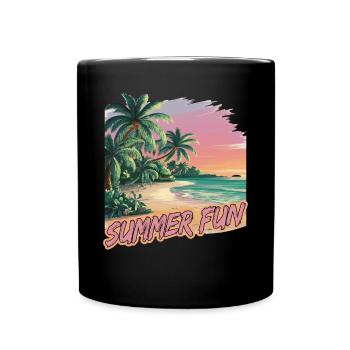 Sommer Spaß Strand Sonnenuntergang Palmen - Tasse einfarbig - Schwarz - Vorne