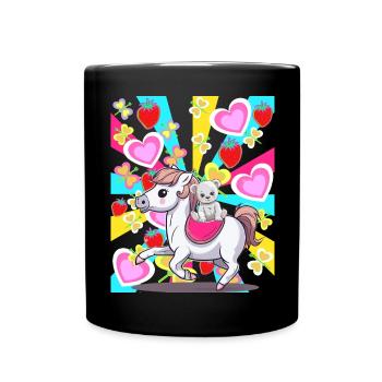 Retro Kids Child Horse Teddy Heart Birthday Baby - Full Colour Mug - black - Front