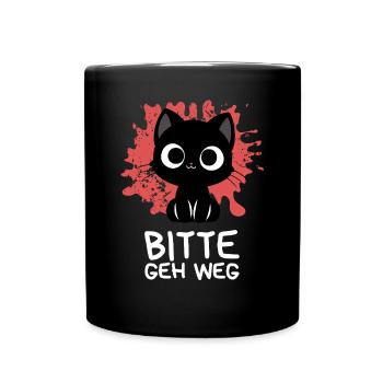 Bitte geh weg Süße schwarze Katze mit großen Augen - Tasse einfarbig - Schwarz - Vorne