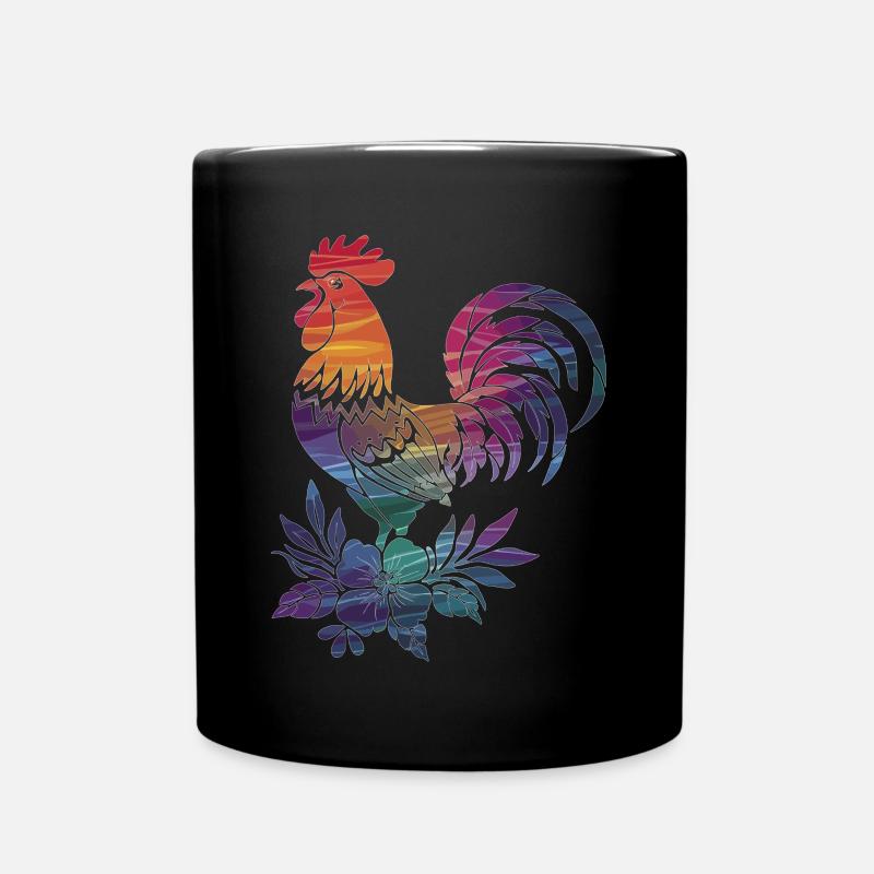 Bunter Hahn mit Blumen - Tasse einfarbig - Schwarz