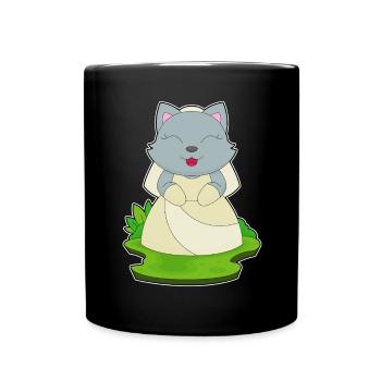 Katze Braut Schleier Hochzeit - Tasse einfarbig - Schwarz - Vorne