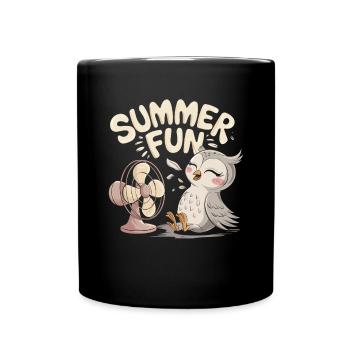 Summer Fun Owl with Fan - Full Colour Mug - black - Front