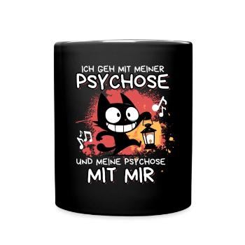 Psychose mit mir – Schwarze Katze mit Wahnsinn - Tasse einfarbig - Schwarz - Vorne