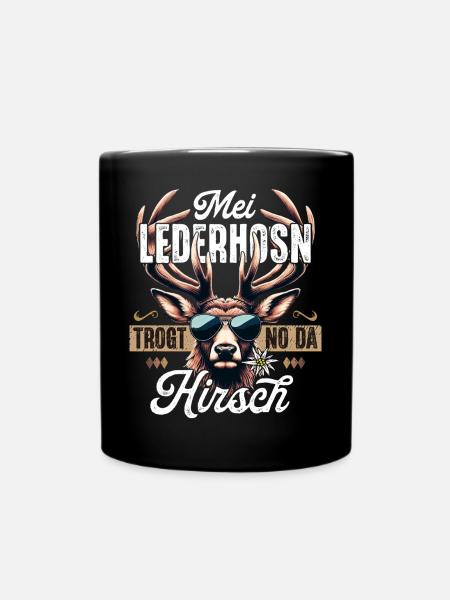 Trachtenshirt Herren Trachten T-Shirt Lederhosen - Tasse einfarbig - Schwarz