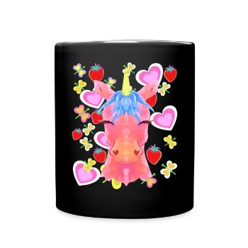 Unicorn Retro Unicorns Kids Child Baby Hearts - Full Colour Mug - black - Front