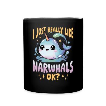 Narwhal Chibi Kawaii - Tasse einfarbig - Schwarz - Vorne