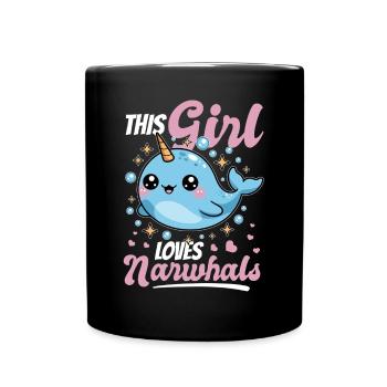 Narwhal Chibi Kawaii - Tasse einfarbig - Schwarz - Vorne