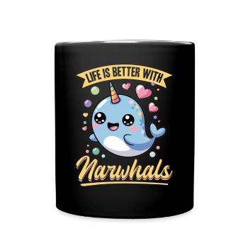 Narwhal Chibi Kawaii - Tasse einfarbig - Schwarz - Vorne