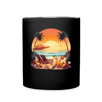 Relaxing on the beach under palm trees with - Full Colour Mug - black - Front