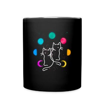 Retro Katzen Mondphase Mondphasen Katze Vintage - Tasse einfarbig - Schwarz - Vorne