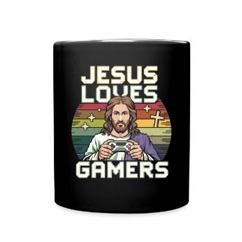 Jesus Liebt Gamer Bunte Retro Kunst Mit - Tasse einfarbig - Schwarz - Vorne