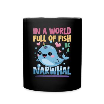 Narwhal Chibi Kawaii - Tasse einfarbig - Schwarz - Vorne