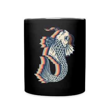Koi Fish Carp Nishikigoi Japan Retro Line Art - Full Colour Mug - black - Front