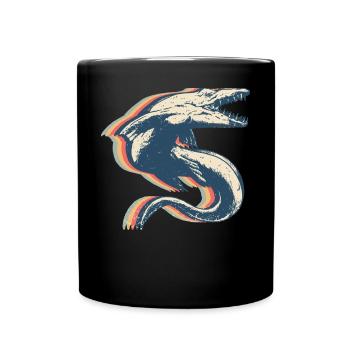 Mosasaurus Dinosaur Retro Line Art - Full Colour Mug - black - Front