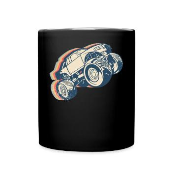 Monster Truck Offroad Quad Retro Line Art - Full Colour Mug - black - Front